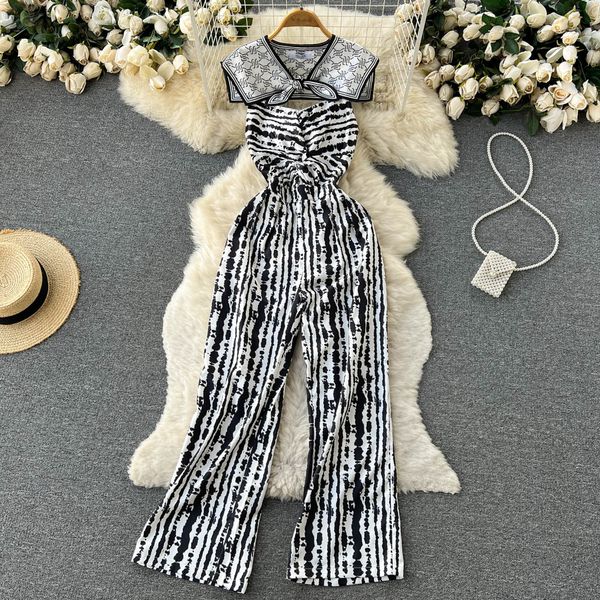 

fashionable and beautiful women's jumpsuits two-piece suit summer striped waist strap one-piece pants short shawl fashion, Black;white