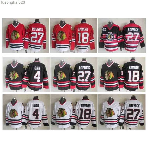 

95 chicago blackhawks hockey jersey 4 bobby orr 18 denis savard 27 jeremy roenick vintage ccm authentic 100% stitched jerseys nhl'&#039, Black