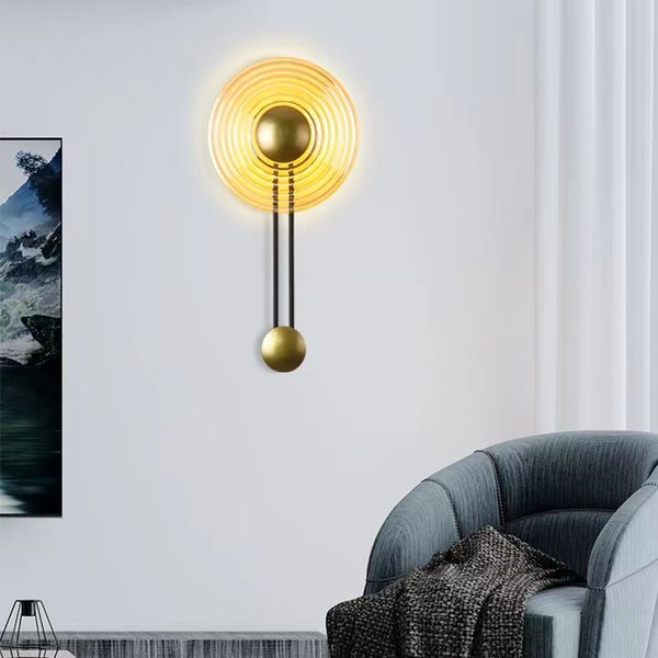 

modern minimalist clock shape wall lamp round glass bedroom bedside lamps living room store decor background sconce