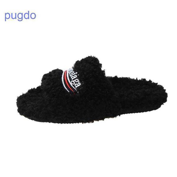 

2023 designer ba lenciaga winter slippers price family b wool slippers for women to wear 2023 new korean ins fa 05cv, Black