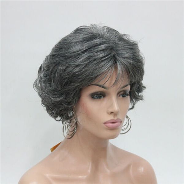 

new popular ladies short wavy women wig dark grey wig fashion wigs, Black