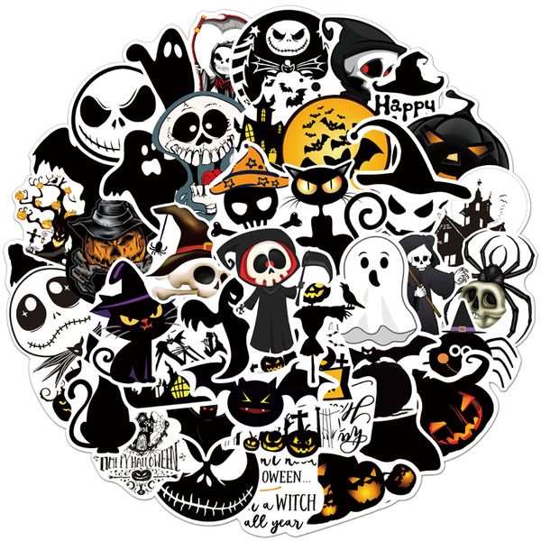 

50pcs halloween ghost bat spider cat death stickers for lapwater bottles