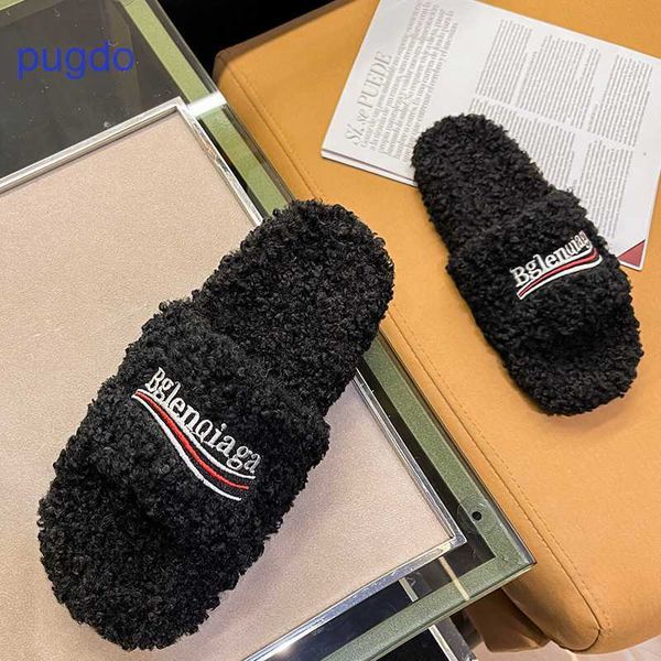 

2023 designer ba lenciaga winter slippers price wool slippers of family b women's new style in autumn and winte, Black