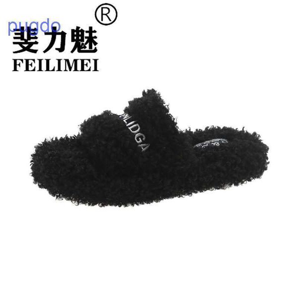

2023 designer ba lenciaga winter slippers price family b wool slippers for women to wear 2023 new korean ins fa jono, Black