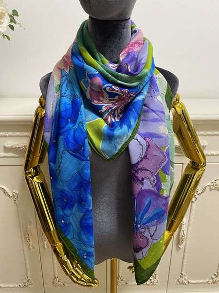 

women's scarf 50% silk 50% wool material thin and soft print letters flowers patten square scarves for women size 130cm -130cm, Blue;gray