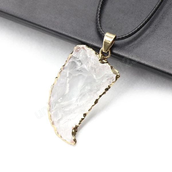 

natural clear quartz crystal pendant necklace for women gold color irregular mineral stone crystal necklaces healing jewelry, Silver