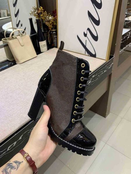 

star trail ankle boot luxury womens designer chunky heel ankles boots luxurys designers lace up martin boots ladys fashion winter booties 9., Black