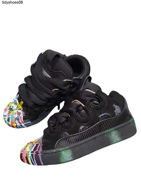 

same lanvins pink graffiti bread shoes women's shoes curb skateboarding splash ink high daddy shoes male, Black
