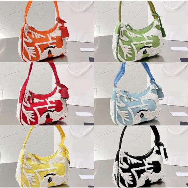 

embroidery hobo soft shoulder bags terry floral handbags purse fur armpit embroidered letter lambwool handle zipper wallet totes