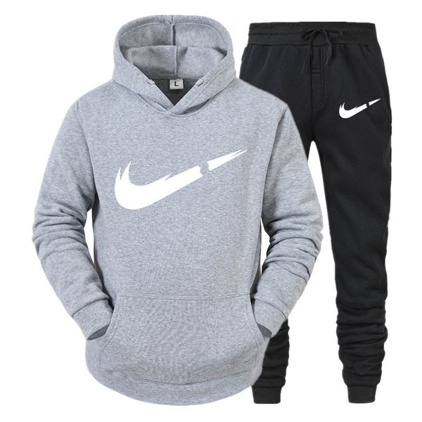 

men's tracksuits men's tracksuit trend hooded 2 pieces set hoodie sweatshirt sweatpants sportwear jogging, Gray