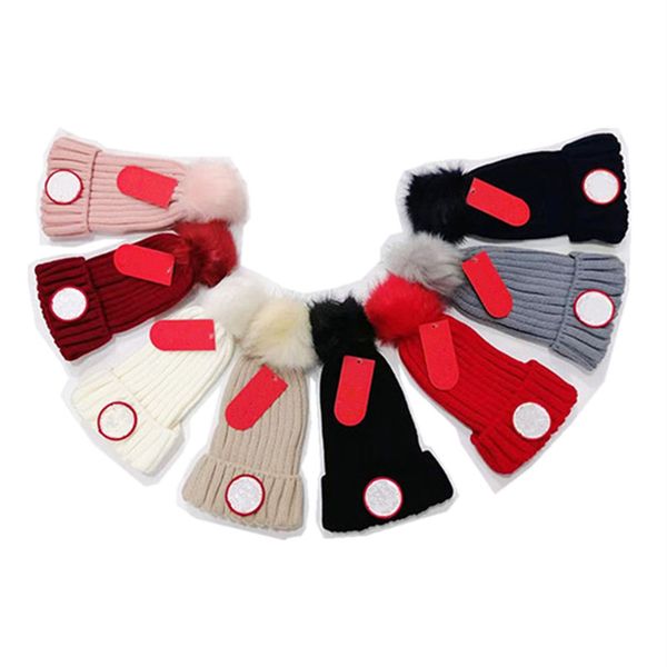 

fashion letter knitted hats winter pompon beanies luxurys fur pom skull caps designer bonnet men women crochet hat chunky warm beanie ear mu, Yellow