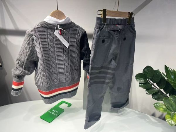 

autumn kid boy black clothing sets sweater and pants fashion designer baby girl grey shirts boutique clothes, White