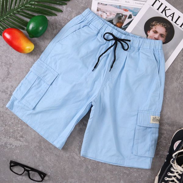 

plus size shorts men summer flat front shorts elastic waist casual cargo short new solid color knee length trousers, White;black