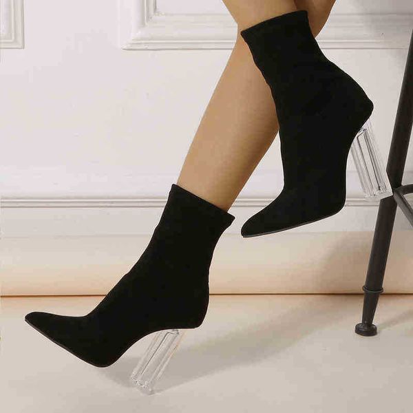 

designer boots women's thick heel martin pula shoes factory high s autumn and winter crystal elastic medium tube thin 220816, Black