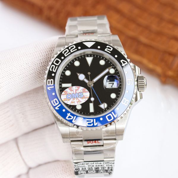 

red blue mens watches 40mm gmt automatic wristwatch mechanical wristwatches 904l stainless steel st9 original folding buckle calendar design, Slivery;brown