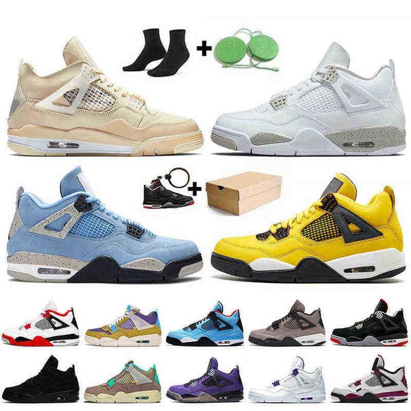 

2023 with box womens mens jumpman 4 4s outdoor shoes sail white oreo university blue fire red taupe haze travis bred trainers sneakers, Black