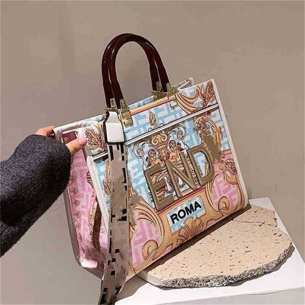 

50% off 2023 designer bag explosive models handbags hand graffiti color painting printing bags