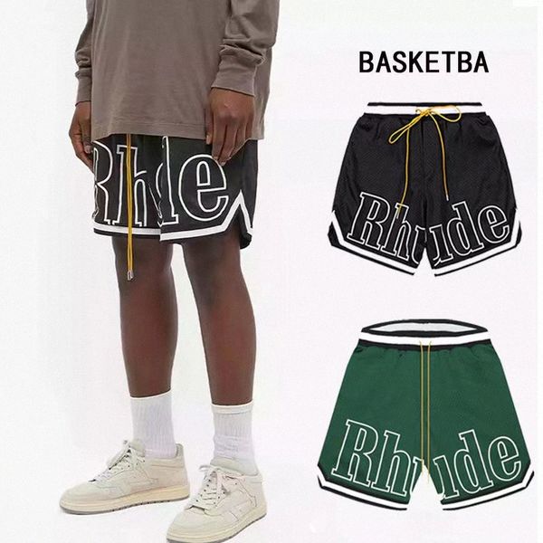 

rhude mens mesh shorts fashion men women casual reflective skateboard hip hop beach rhude pocket white border short asian size m- 3xl, White;black