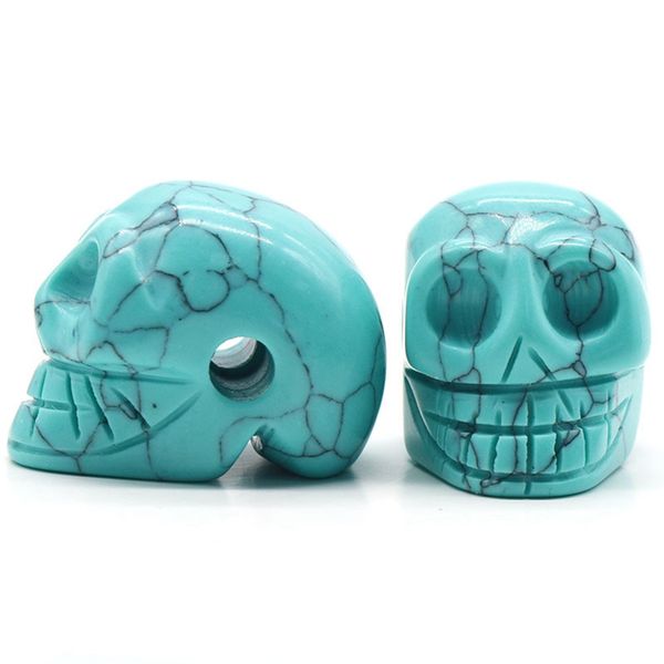 

23mm natural turquoise stone skull hand carved human skull head sculpture gemstone carving, Black