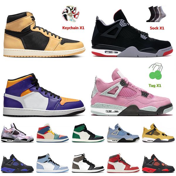 

new quality 2022 basketball shoes mid lakers 1 1s heirloom jumpman 4 4s iv university pink bred bubble gum mens women sports trainers j4 siz