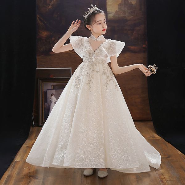 

luxury flower girl dresses spaghetti ruffles hand made flowers lace tutu vintage little baby gowns for communion boho wedding, White;blue