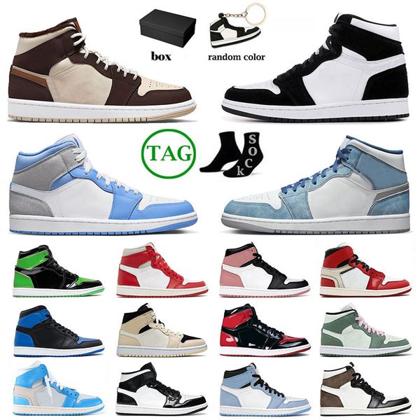 

mens womens jumpman 1 basketball shoes patent bred cactus jack high og dark mocha french blue mid university blue dutch green sports sneaker