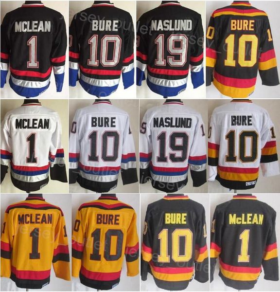 

men retro hockey 10 pavel bure jersey vintage classic 1 kirk mclean 19 markus naslund team color black white yellow away all stitched for sp, Black;red