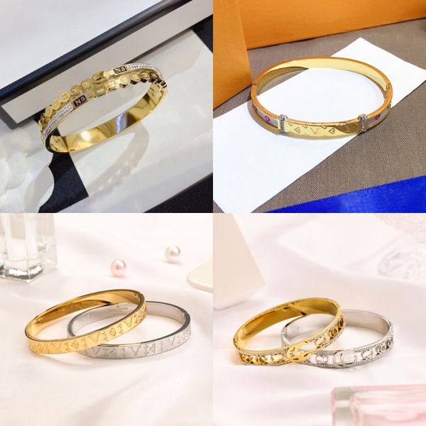 

bangle bracelets women luxury designer bangles jewelry crystal 18k gold plated 925 silver plated stainless steel bracelet lovers gift, Black