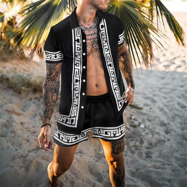 

blouse shorts summer men 2 pieces sets casual short sandy beach tracksuit male set long sleeve clothing printed279x, Gray