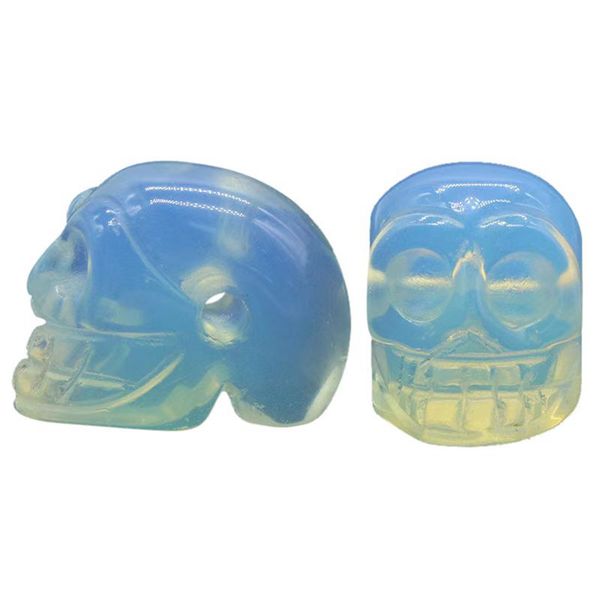 

23mm natural opalite skull head statue hand carved gemstone human skeleton head figurines reiki healing stone for home office decoration, Black