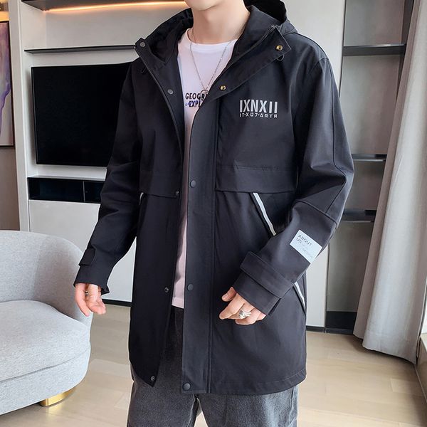 

long windbreaker jacket men hooded jacket overcoat japan style casual streetwear clothes for lightweight, Black;brown