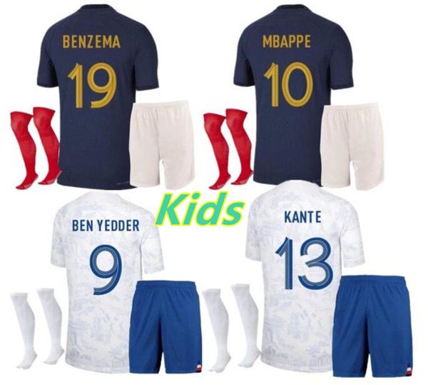 

kids french soccer jersey kit benzema mbappe 22 23 griezmann pogba kante children football shirt shorts and socks dembele varane giroud, Black