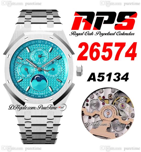 

apsf perpetual calendar moonphase a5134 automatic mens watch 2657 41mm ice blue grande tapisserie dial stick stainless steel bracelet super, Slivery;brown