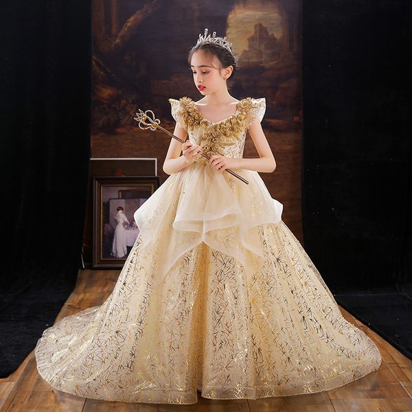 

2023 ball gown flower girl dresses ruffles combined colorful hand made floral baby pageant gowns customize luxury first communion party wedd, White;blue