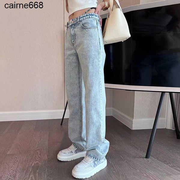 

designer women's jeans new fashion brand alexanders diamond inlaid letter wangs wide leg pants drop feeling denim pants, Blue