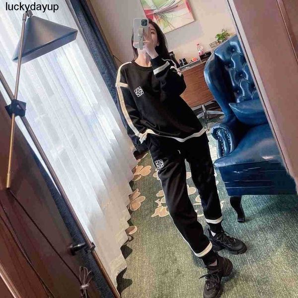 

new men's hoodies designer sweatshirts loewess embroidery ribbon men's women's long sleeve pullover, Black