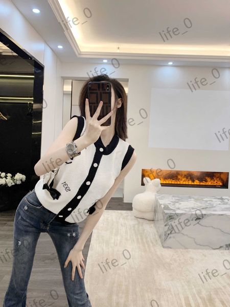 

fashion womens sweaters embroidered logo striped sleeveless vest single button gentle temperament knitwears warm brand designer woman cardi, White;black