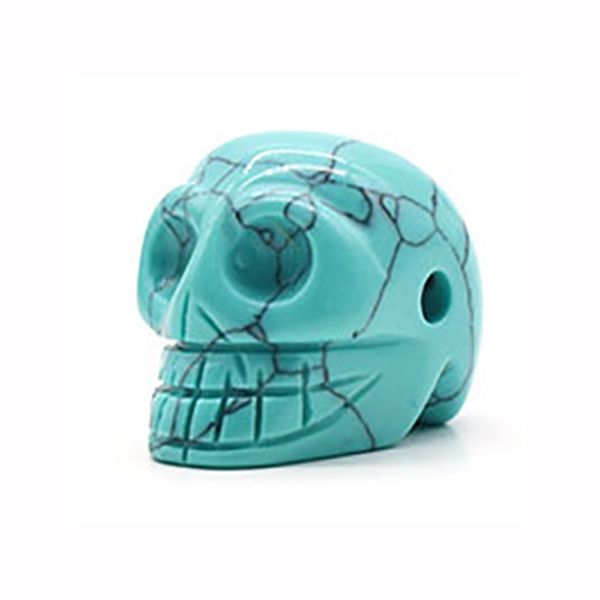

23mm natural turquoise hand carved crystal gemstone human skull head carving sculpture, Black