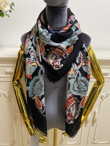 

women's square scarf scarves goodquality 100% cashmere material black thin and soft pint letter pattern size 130 cm- 130cm, Blue;gray