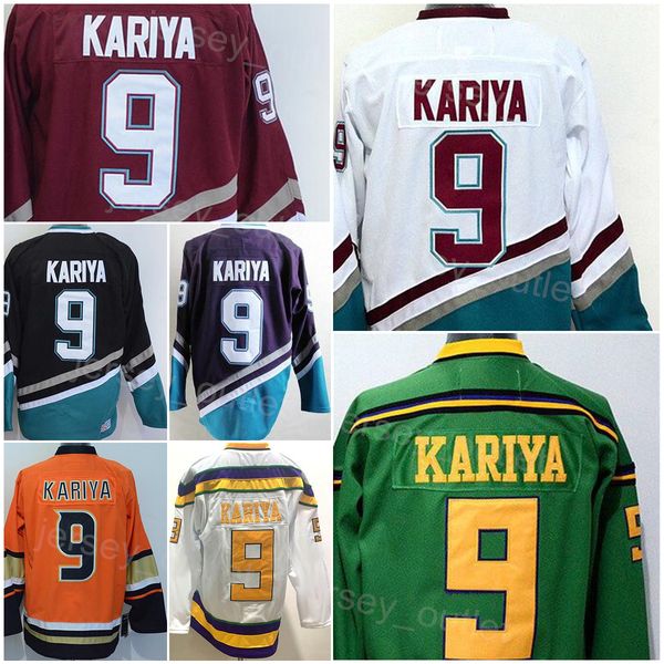 

men retro hockey 9 paul kariya jersey vintage classic all stitched mighty purple black white orange red blue team color for sport fans breat, Black;red