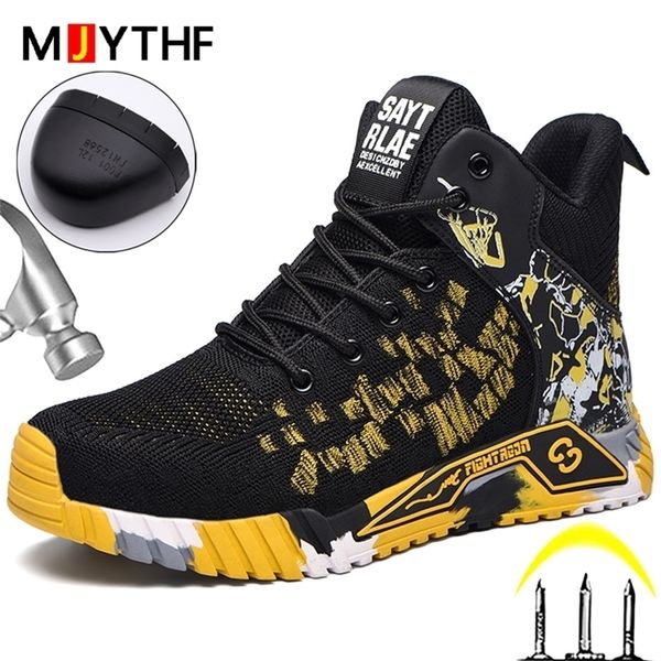 

boots fashion men work safety boots antismash antipuncture work sneakers high safety shoes men indestructible work boots 220930, Black