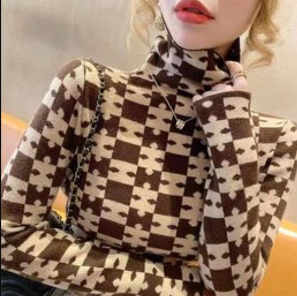 

women's sweaters classic luxury pattern knit turtleneck sweater pull fashion slim fit pullovers y2k jumper brand clothes, White;black