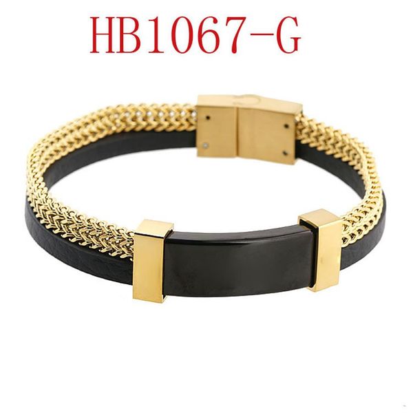 

stainless steel jewelry whole fashion leather bracelet double chain designer bangle fashion mens bracelet designer bracelet je341j, Black