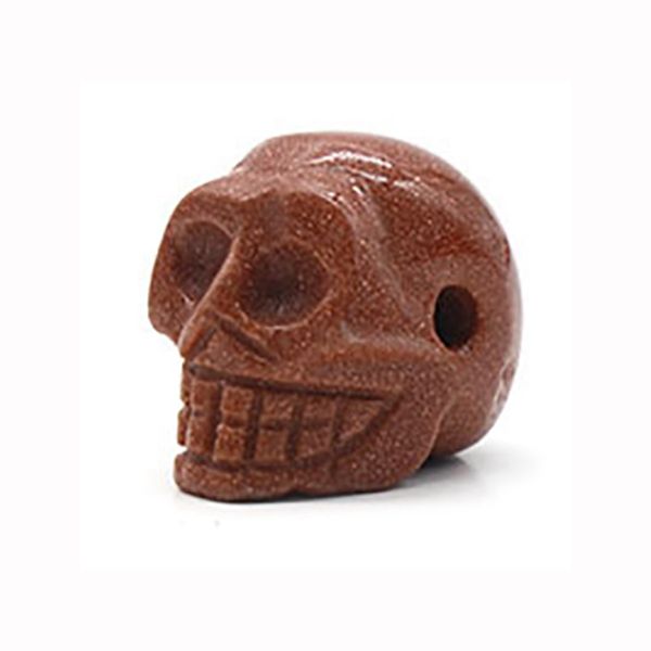 

23mm goldstone skull head statue hand carved gemstone human skeleton head figurines reiki healing stone for home office decoration, Black