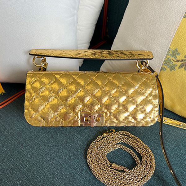 

party purse new golden chain rivet bag square fashion dinner bag shoulder evening bags shine v women's suede lining clutch real leather