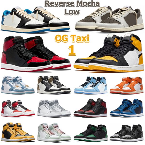 

1 low high og basketball shoes men women dark reverse mocha patent bred taxi university blue stealth starfish denim mens trainers outdoor, Black