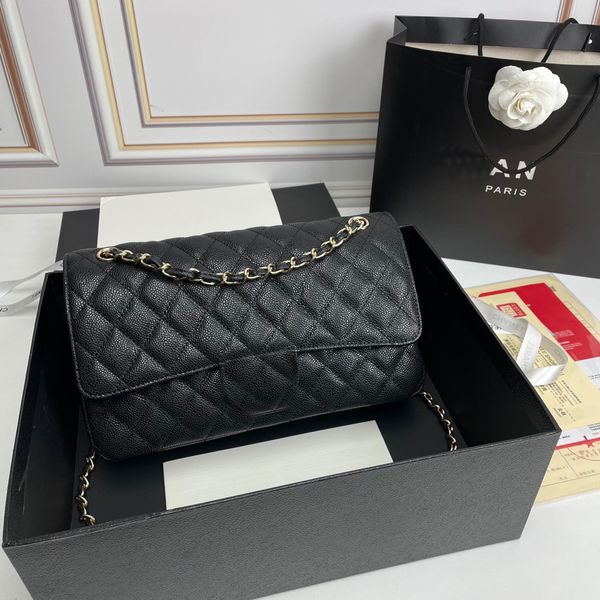 

original quality women shoulder bags purses caviar lambskin classic quilted double flap medium size 25cm chain lady handbag luxuries designe