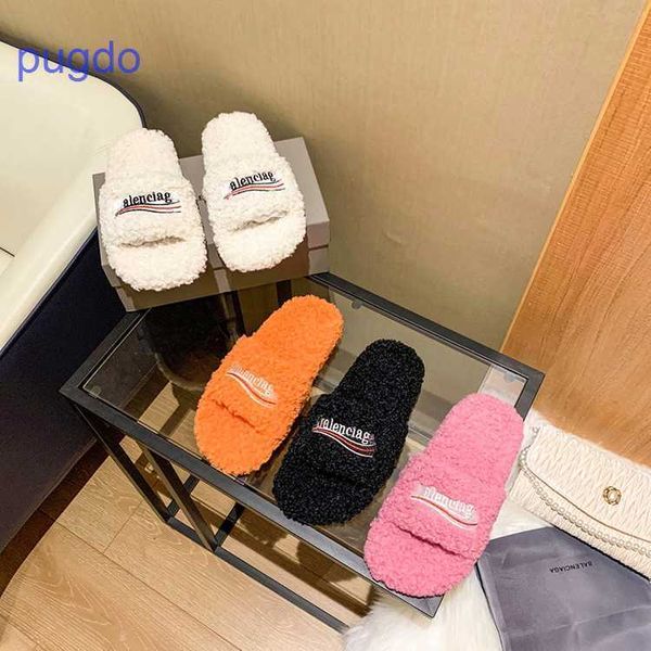 

2023 designer ba lenciaga winter slippers price 2023 autumn and winter b family wool slippers women's one word, Black