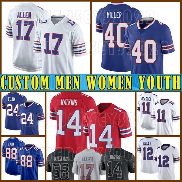 

17 josh allen jerseys 40 von miller football 14 stefon diggs dawson knox kaiir elam james cook buffalos tre'davious white billes gabrie, Black;red