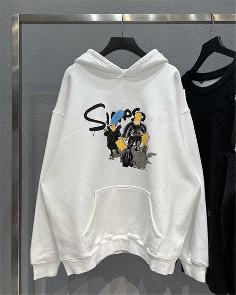 

high version 21fw autumn winter new simpson digital printing couple paris fleece hoodie, Black